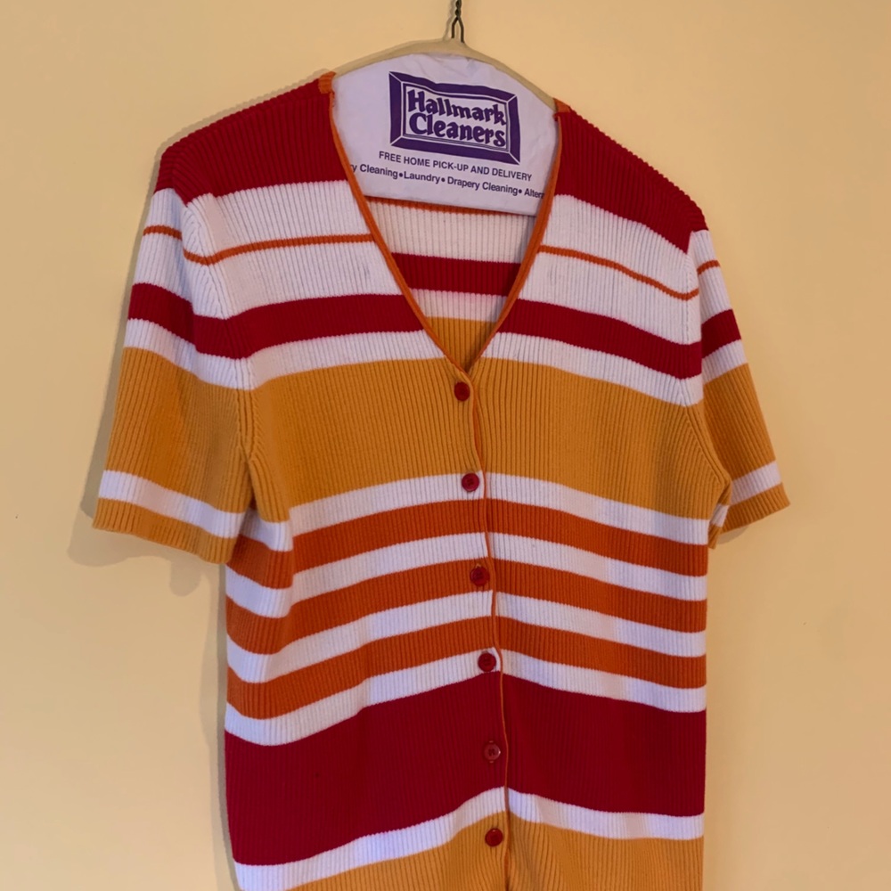 Stripped Short Sleeve Cardigan